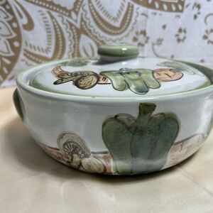 Vintage Hand-Painted Ceramic Casserole Dish with Lid